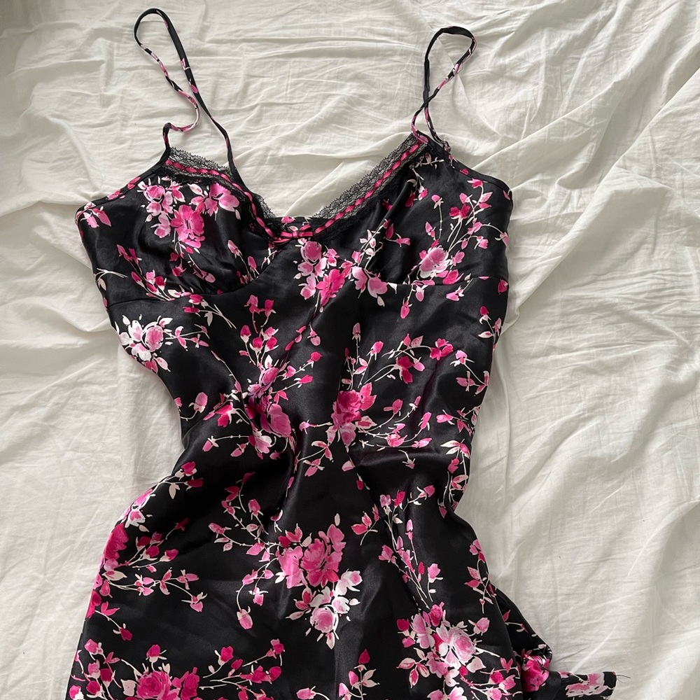 Black and pink slip dress